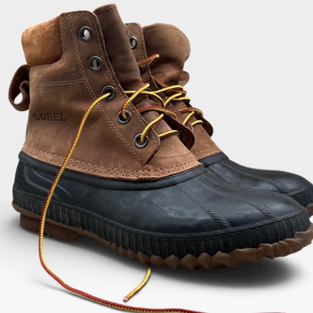 Sorel Cheyanne Lace Boots Mens 8 Waterproof Leather Duck Boots Brown Black